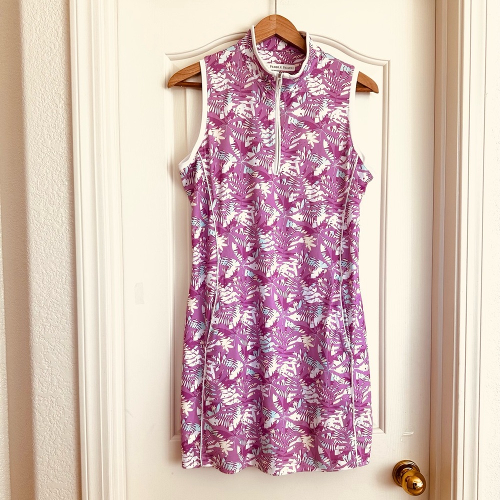 NWOT: Pebble Beach Floral Dry- Luxe Zip Mock Neck Side Pock Golf Dress Sz: L